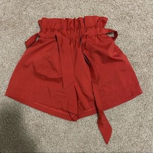Burnt orange paper bag shorts